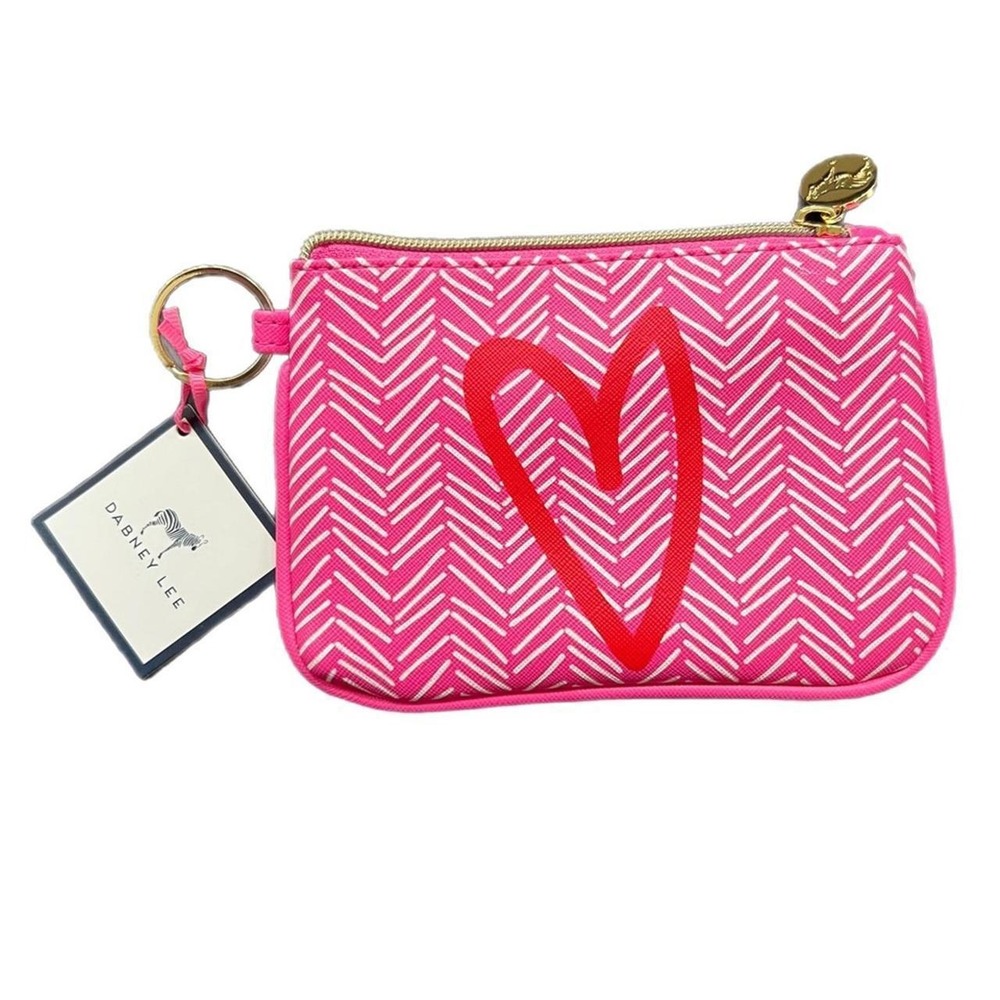 Dabney Lee Heart Coin Makeup Bag Pink Red Chevron NWT OS